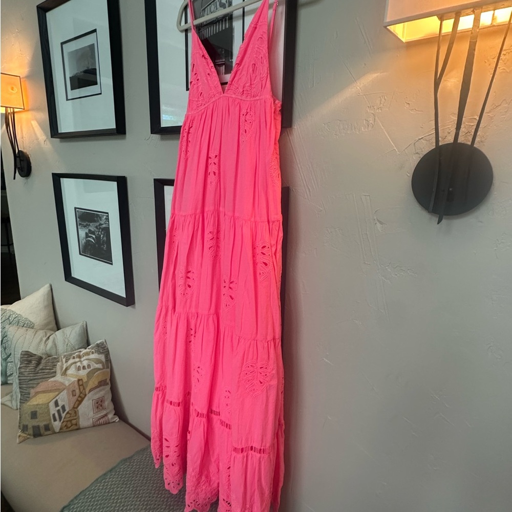 FARM Rio Pink Ruffled Tiered Maxi Sundress